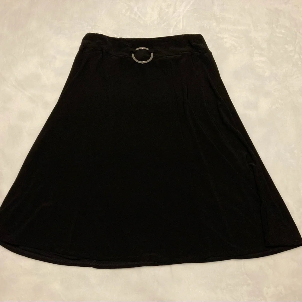 Notations Black Pull On Elastic Waist Skirt Silver Circle Waist Accent S
